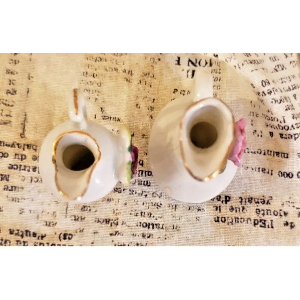 Elegant, Sophisticated - Two Vintage Miniature Pitchers with Floral Details